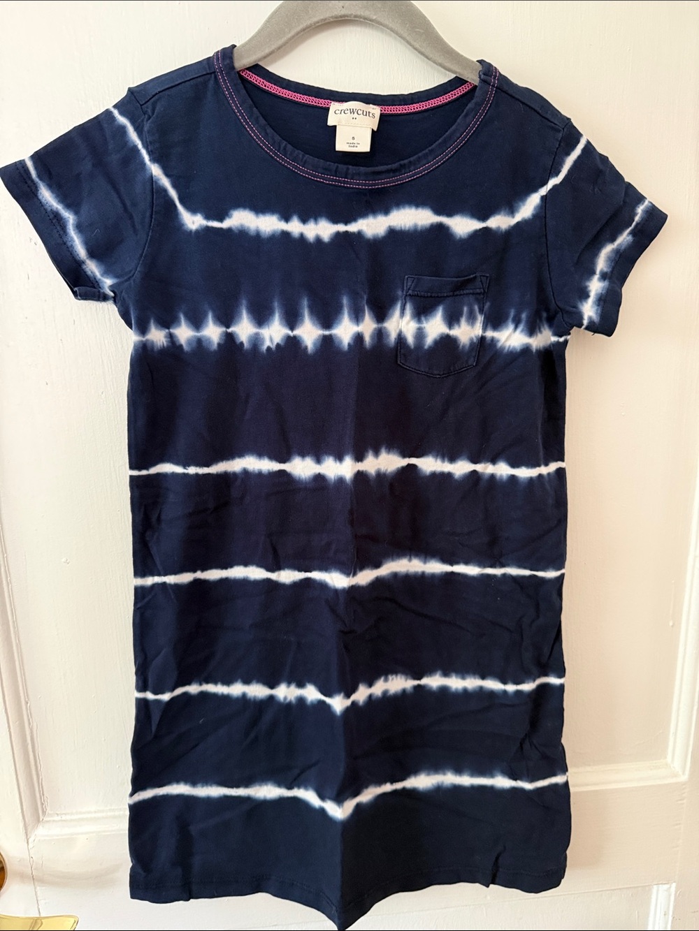Crewcuts Navy & White Tie-Dye Pocket Tee Dress